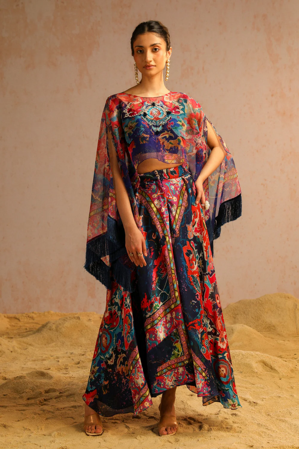 Blue pants with blouse and cape - Image 3