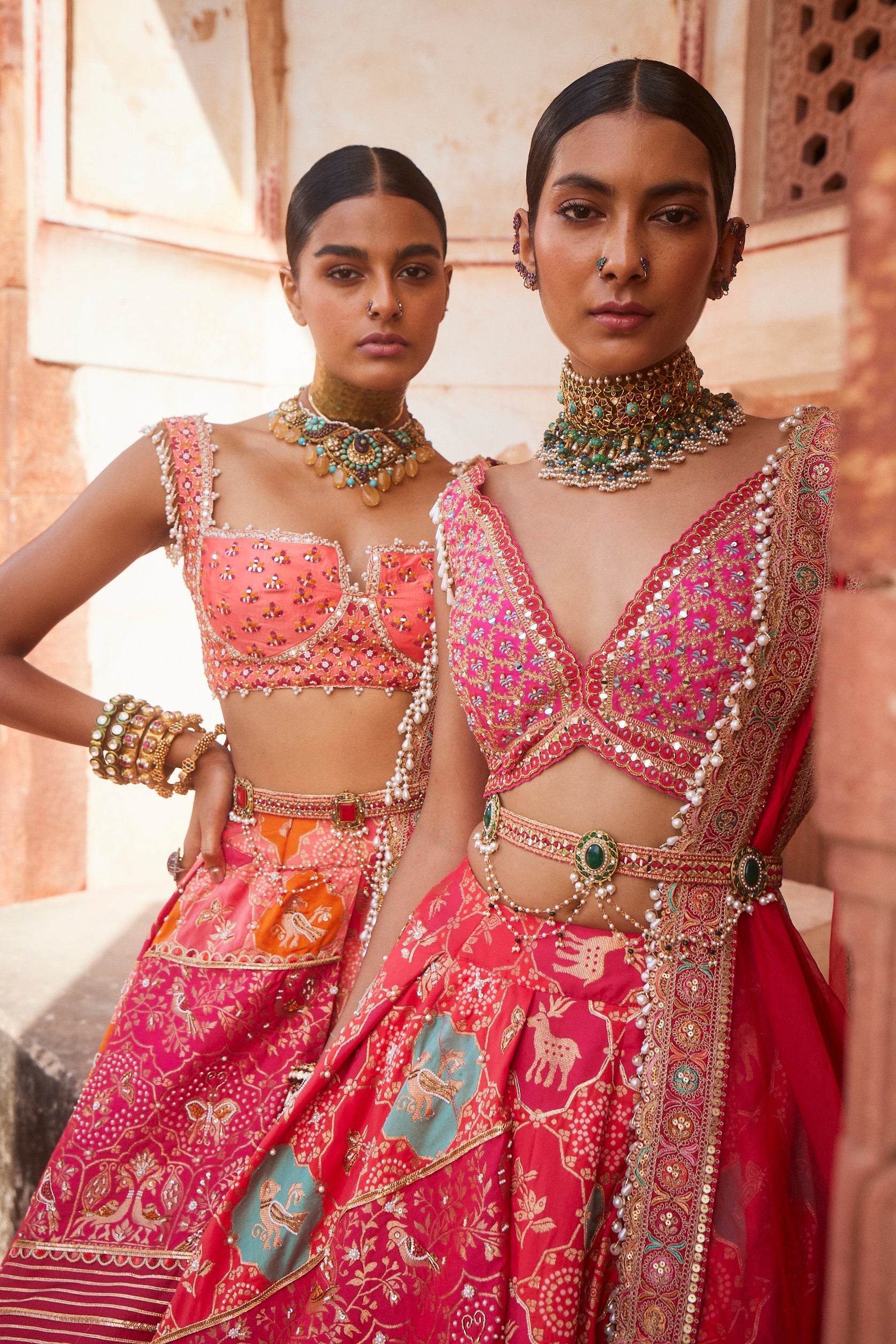 Coral Banarsi Woven Lehenga - Image 3