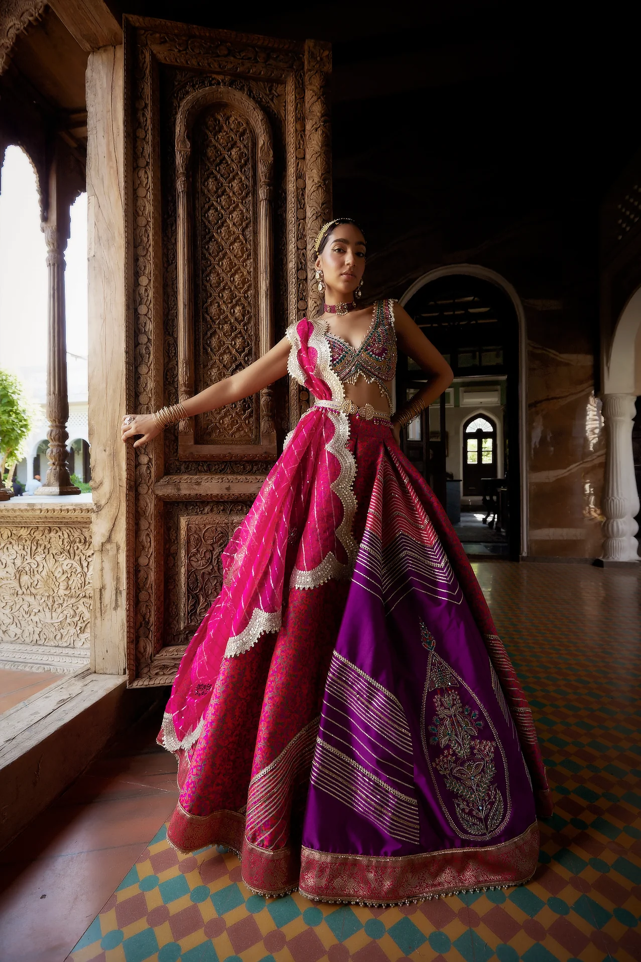 Coral Jamawar Lehenga - Image 3