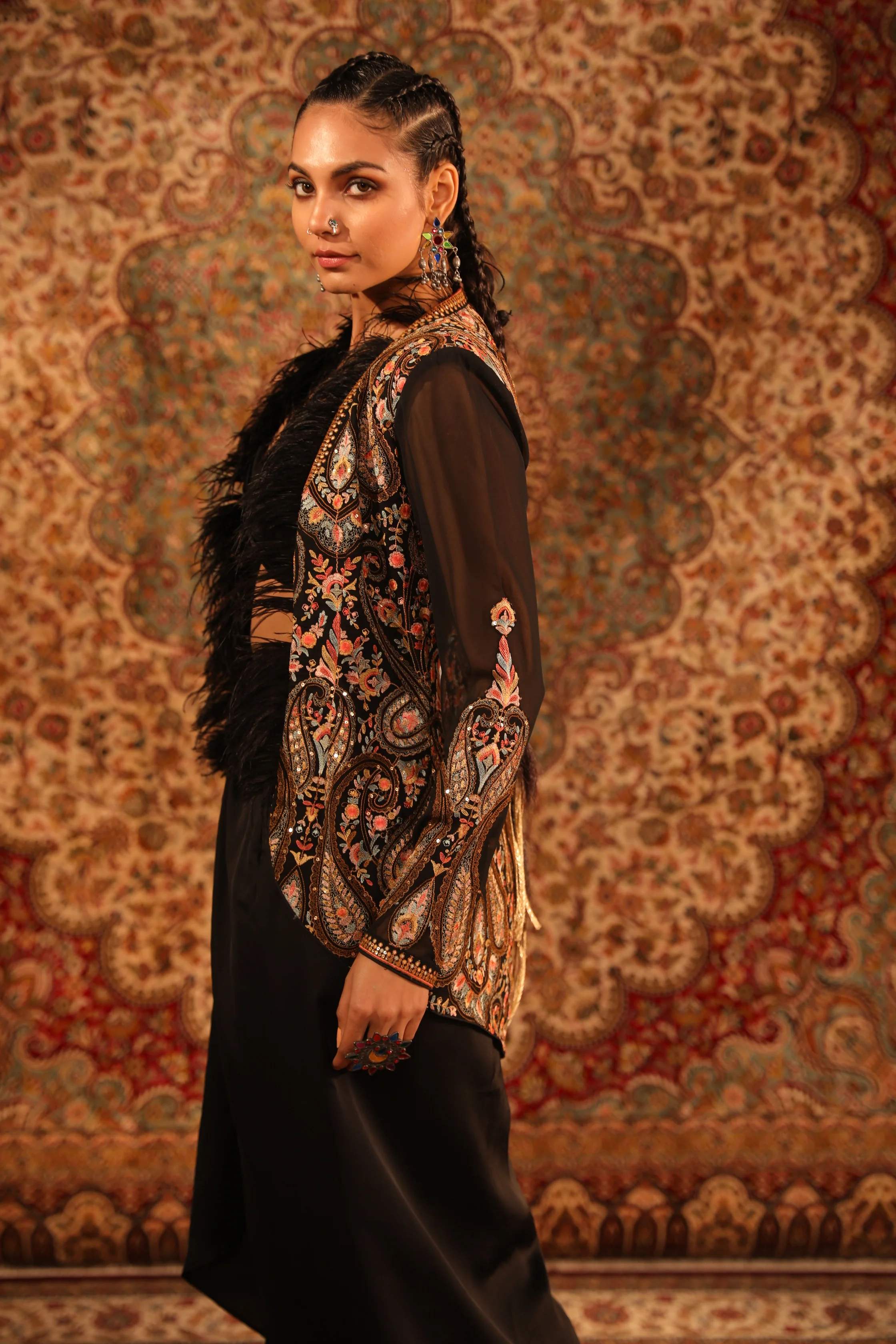 Black Kashida Hi-low jacket set - Image 3