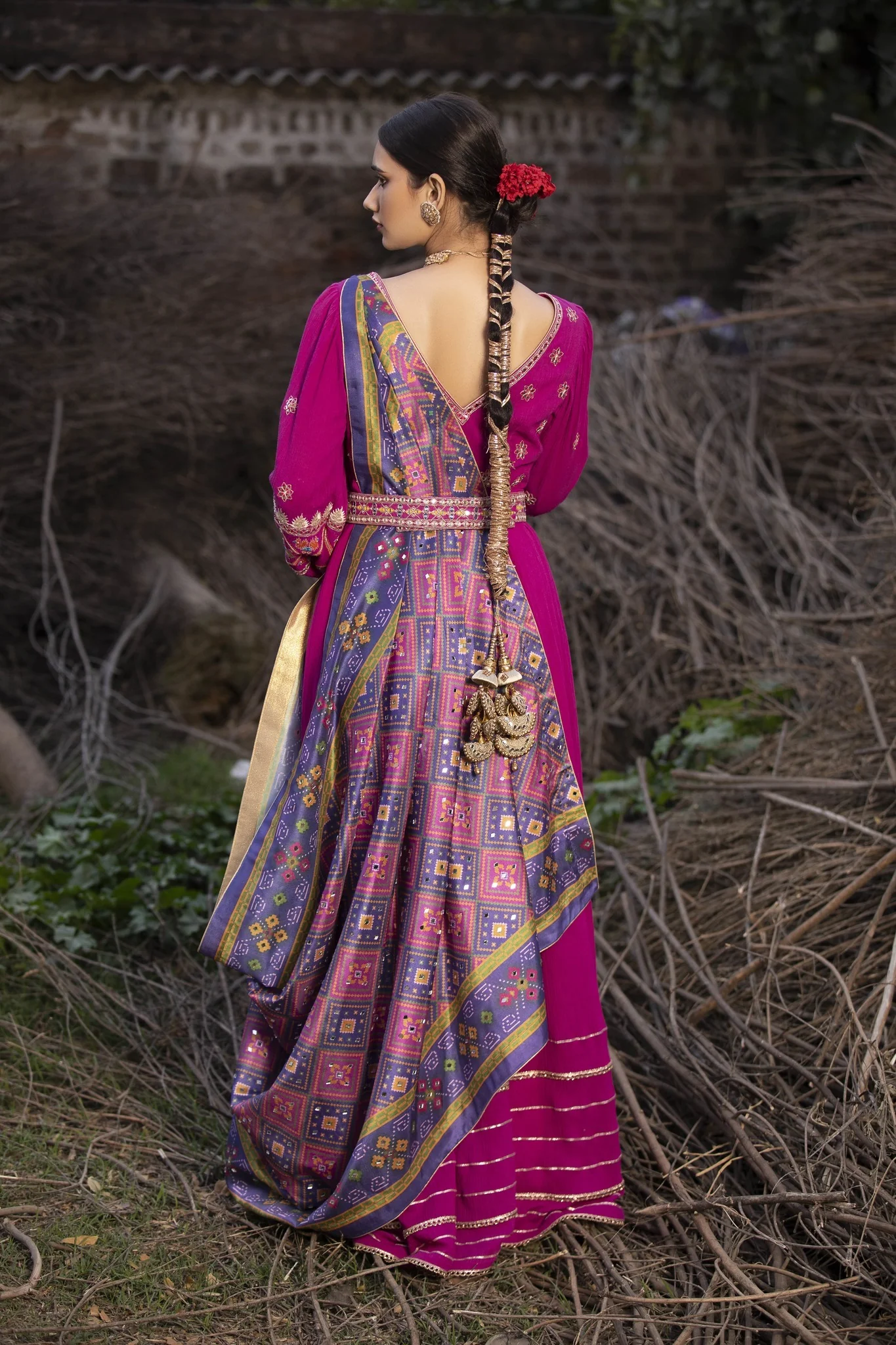 Hot Pink Printed Patola Silk Lehenga - Image 4