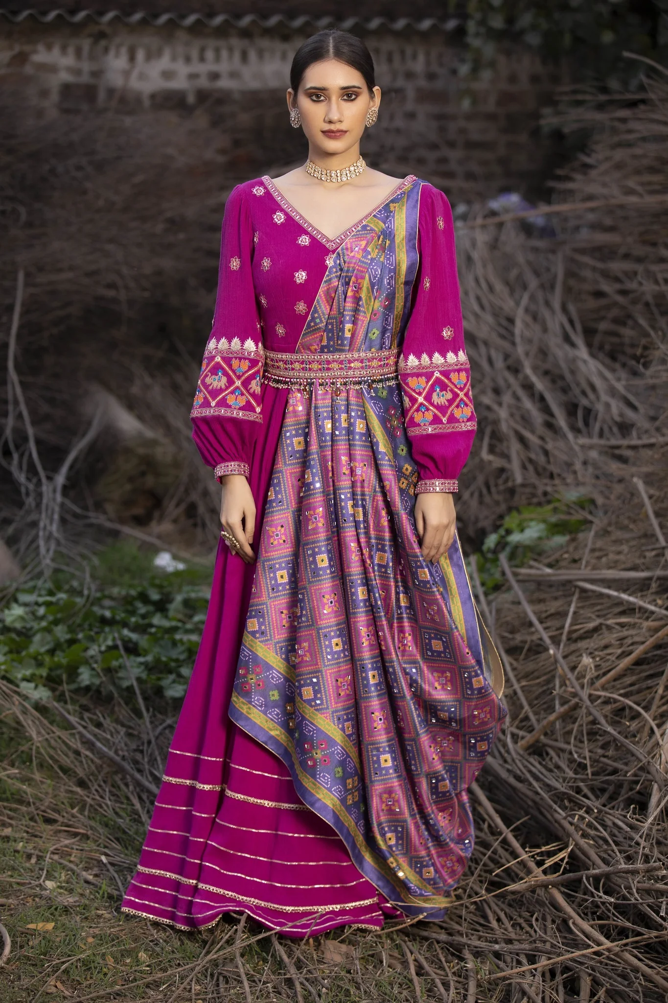 Hot Pink Printed Patola Silk Lehenga - Image 5