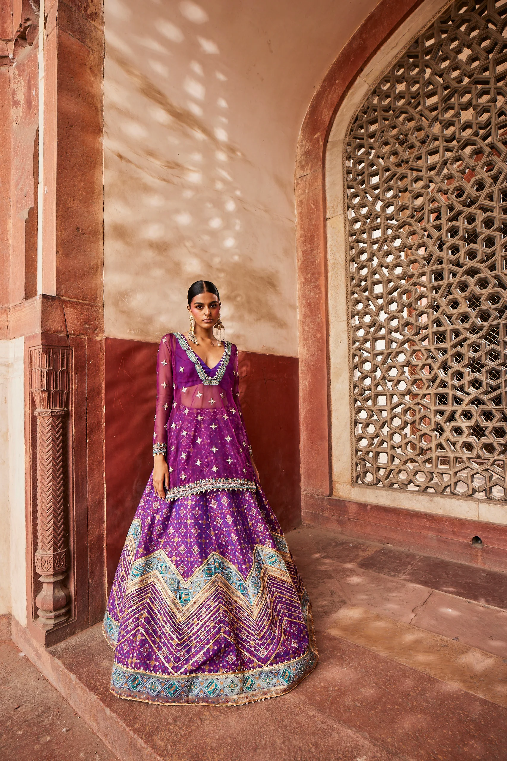 Jamuni Patola Chevron Lehenga with Kurta - Image 3
