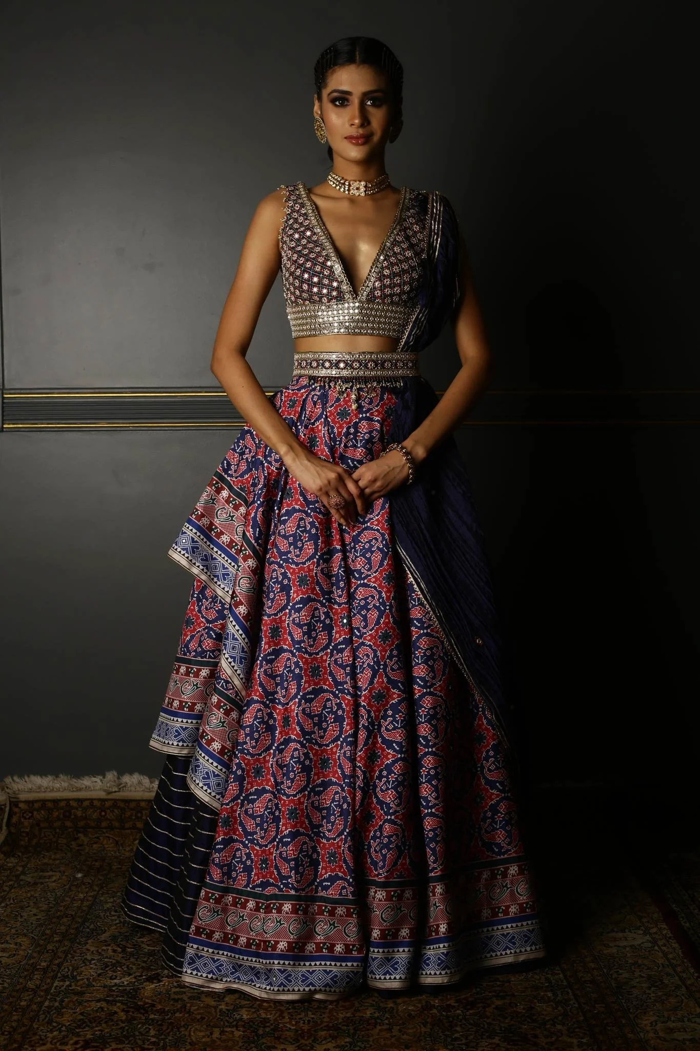 Aisha Sharma in MIDNIGHT BLUE PRINTED PATOLA LAYERED LEHENGA - Image 4