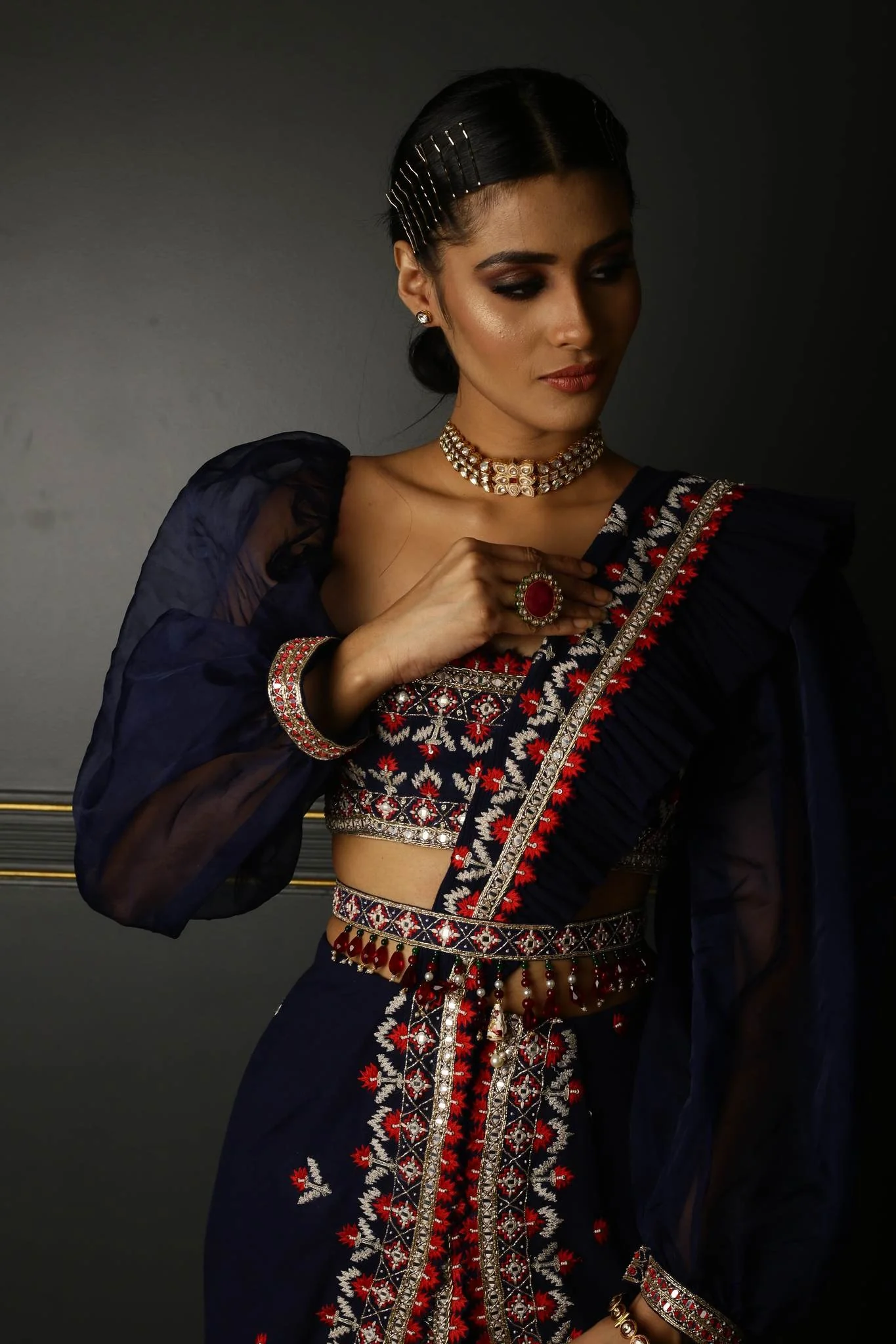 Midnight Blue Georgette DRaped Saree - Image 3