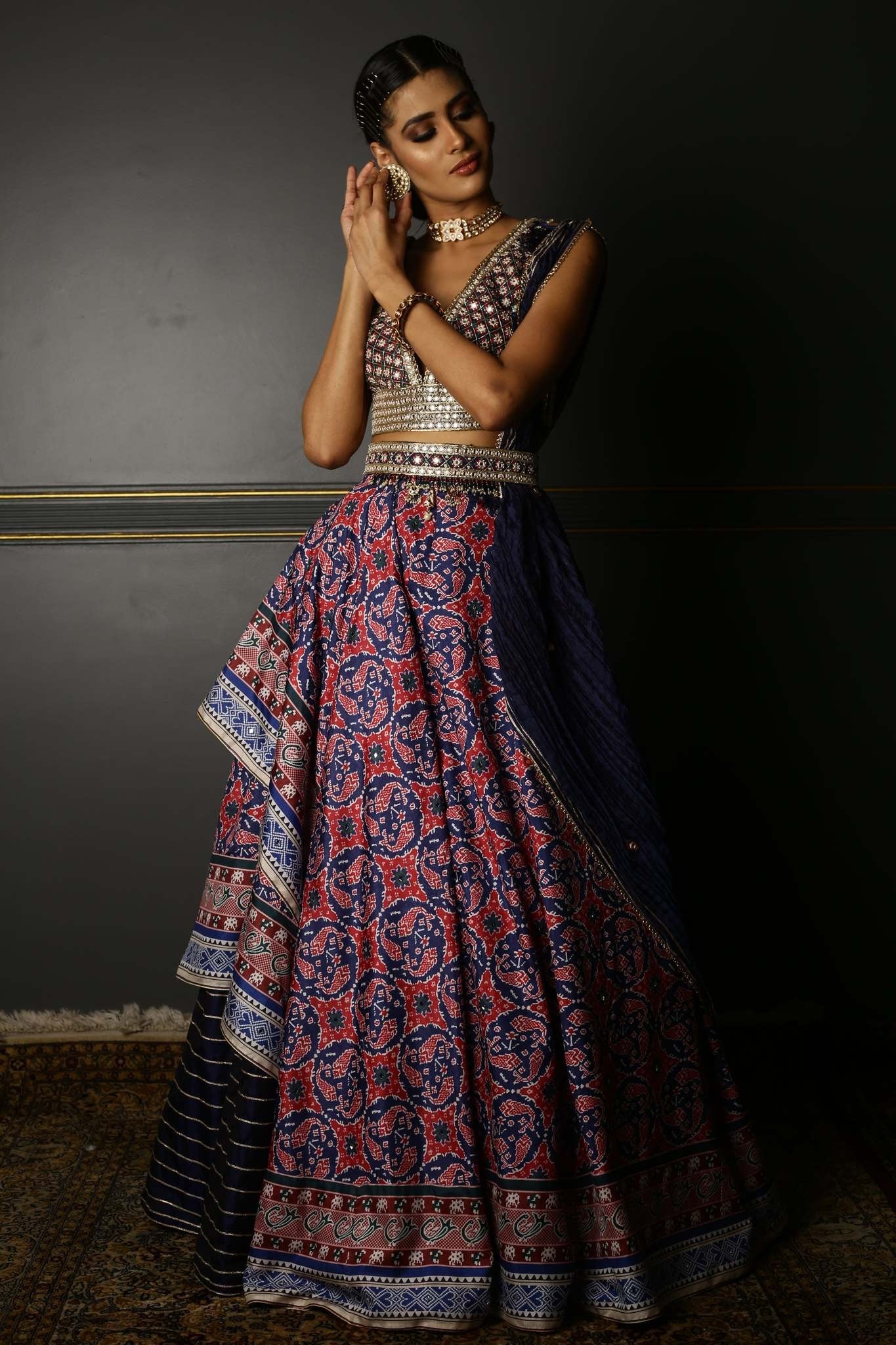Payal Shah in MIDNIGHT BLUE PRINTED PATOLA LAYERED LEHENGA - Image 5