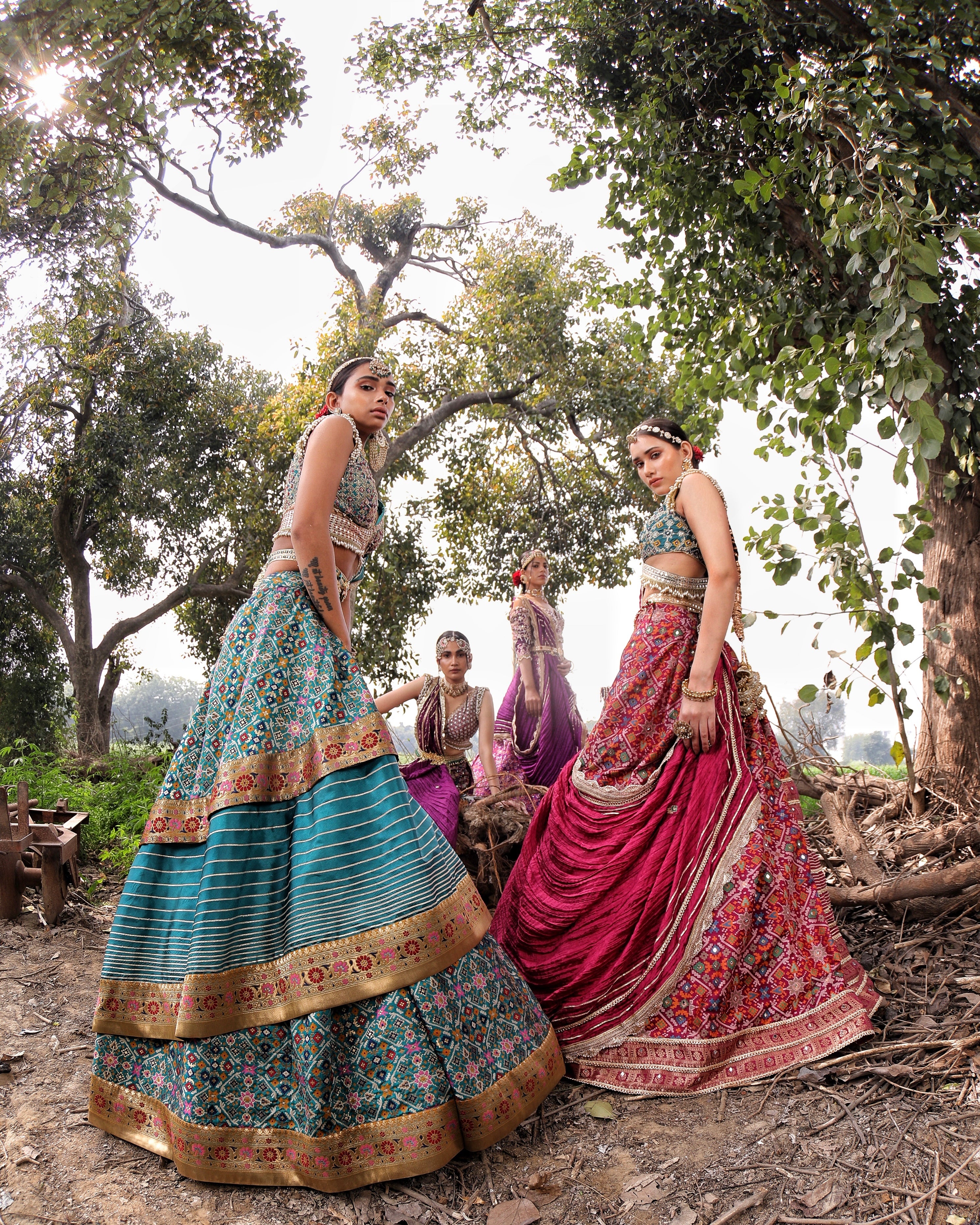 Teal Ikat Silk Lehenga - Image 5