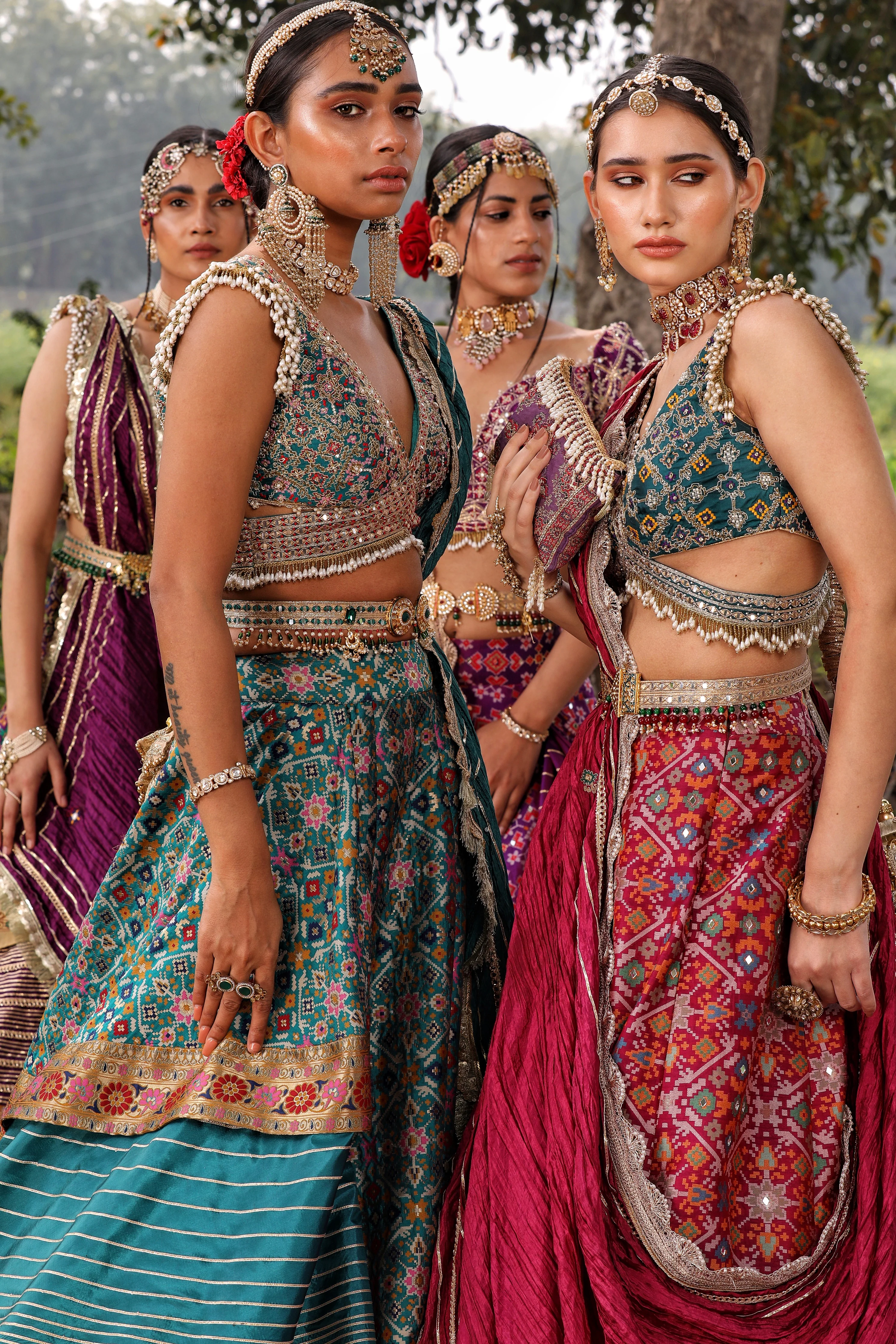 Teal Ikat Silk Lehenga - Image 6