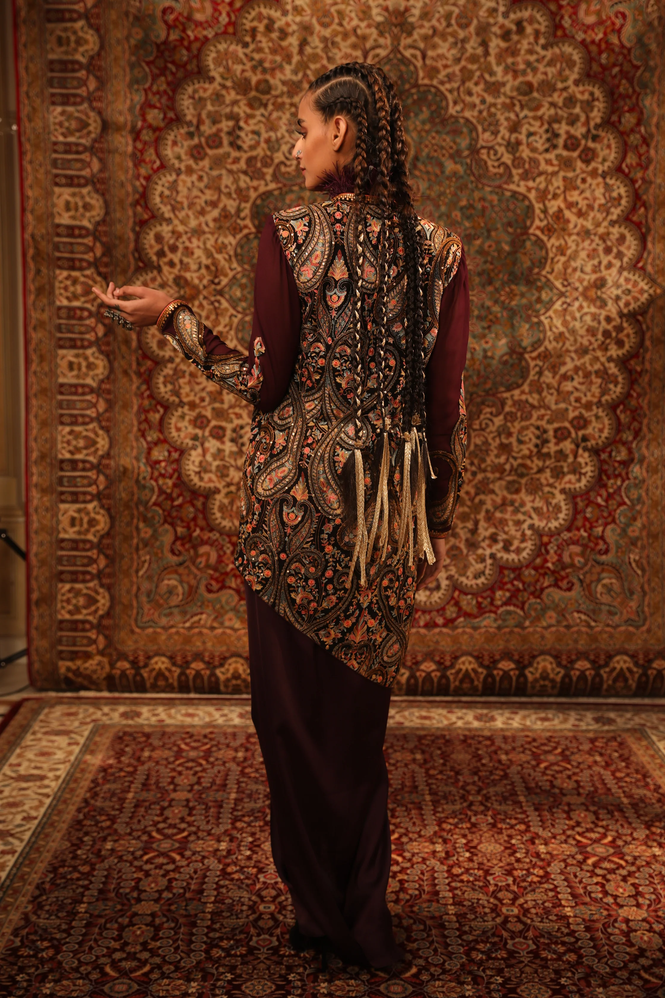 Wine Kashida Hi-Low jacket - Image 3