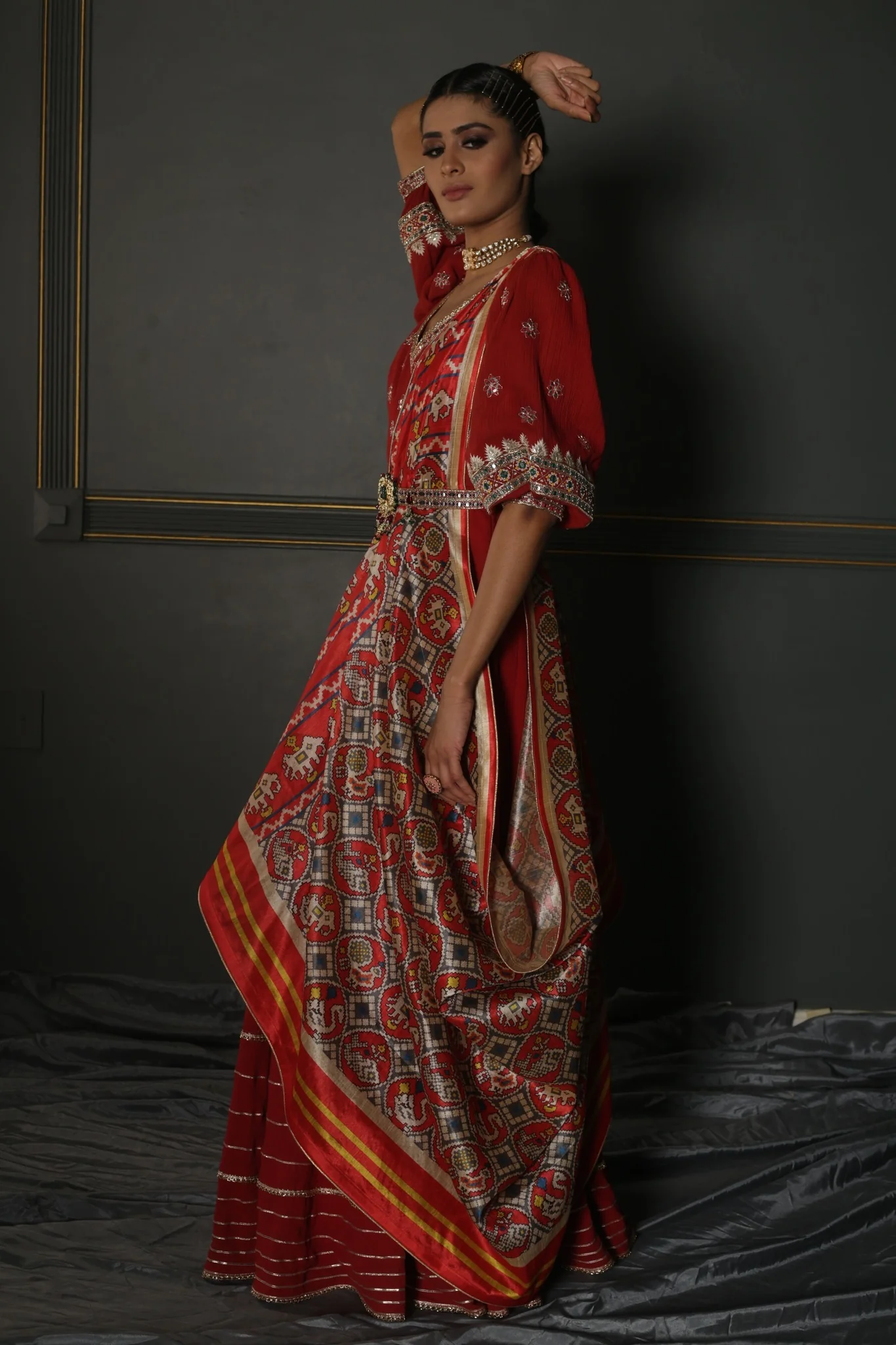 Seema Diwan in RUBY RED ZARDOZI HAND-EMBROIDERED GEORGETTE-SILK ANARKALI - Image 5